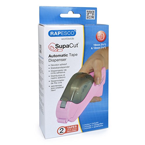 Rapesco SupaCut - Dispensador de cinta adhesiva + 2 rollos, color blanco