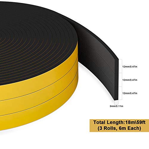 RATEL Tira de Sellado Junta 12 mm (W) * 6 mm (H) * 18 m (L) con Tijeras * 1, Tiras de Sellado Autoadhesivas Prova di collisione y Aislamiento Acústico para Grietas y Espacios (Negro)