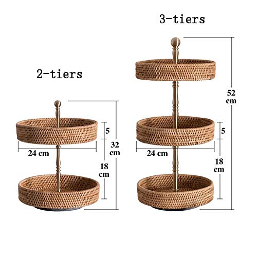 Rattan 2-Tercer maquillaje organizador de madera maciza de latón de la joyería titular cosmética con mármol natural base rural exhibición de la joyería de almacenamiento en rack ( tamaño : 3-layer )