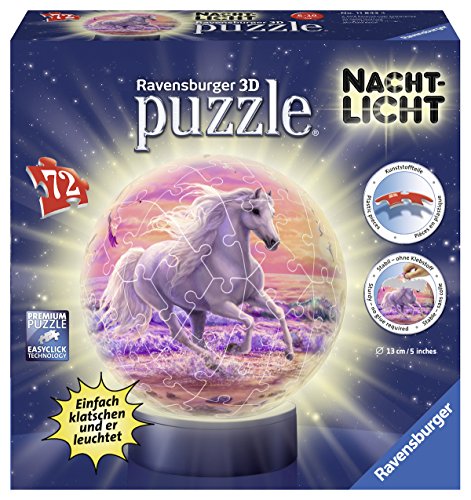 Ravensburger Puzzle 3d 11843 Caballos en la playa, luz nocturna , color, modelo surtido