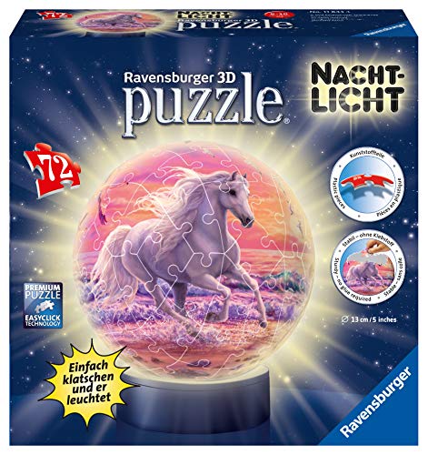 Ravensburger Puzzle 3d 11843 Caballos en la playa, luz nocturna , color, modelo surtido