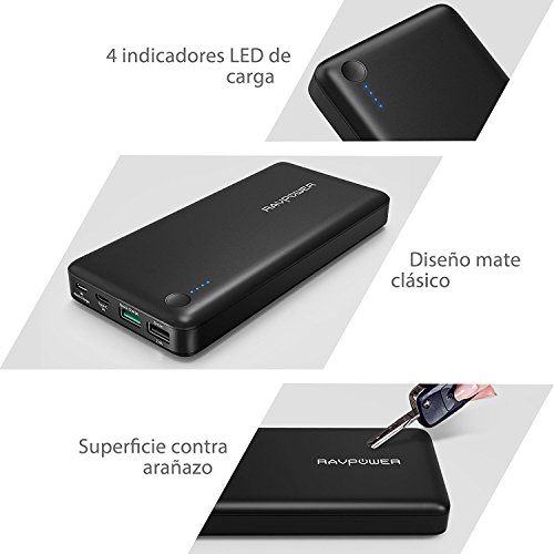 RAVPOWER Quick Charge 3.0 Bateria Externa 20100mAh Type C Carga Rápida Qualcomm Power Bank para Móvil, iPhone 7 iPhone 7 Plus, Samsung, Tablet