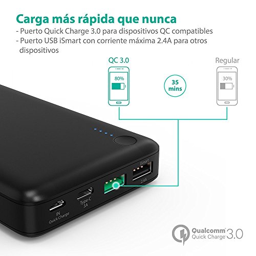 RAVPOWER Quick Charge 3.0 Bateria Externa 20100mAh Type C Carga Rápida Qualcomm Power Bank para Móvil, iPhone 7 iPhone 7 Plus, Samsung, Tablet