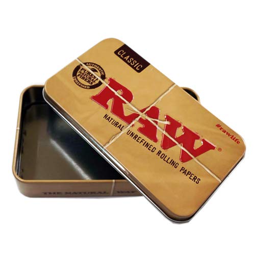 RAW Stoners - Juego de caja de metal con 4 paquetes de papel de fumar Connoisseur Classic, incluye filtros, 4 m de cuerda de cáñamo