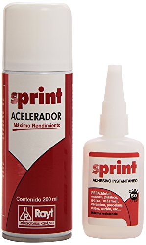 Rayt 607-99 Kit Adhesivo instantáneo de cianoacrilato, uniones rápidas y súper Resistentes en Segundos. Plástico, Caucho, Goma, Metales, Porcelana + Sprint Acelerador tapaporos, 50gr