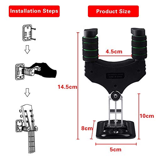 Rayzm Colgador de Guitarra, Soporte Guitarra de Pared Plano, Gancho de Metal de Sujección Resistente para Guitarras Acústicas/Eléctricas/Bajos, Mandolinas y Banjos, Sin Auto-Lock (M)