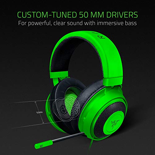 Razer Kraken Auriculares Gaming con cable para juegos multiplataforma para PC, PS4, Xbox One & Switch, Diafragma 50 mm, Cable de 3.5mm con controles de línea, Verde