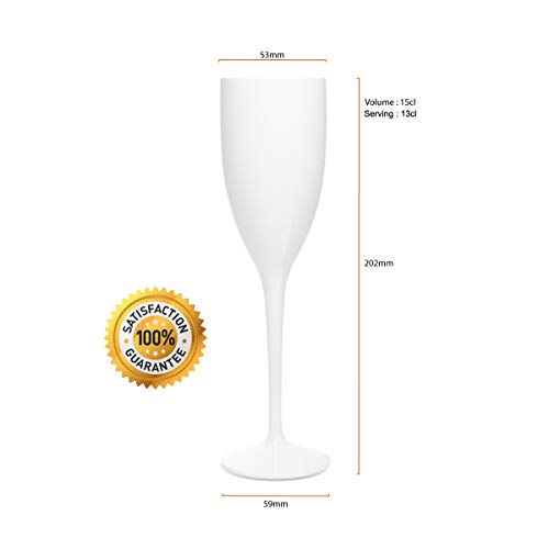 RB Copa de Champán Blanco Plástico Premium Irrompible Reutilizable 13cl, Set de 6