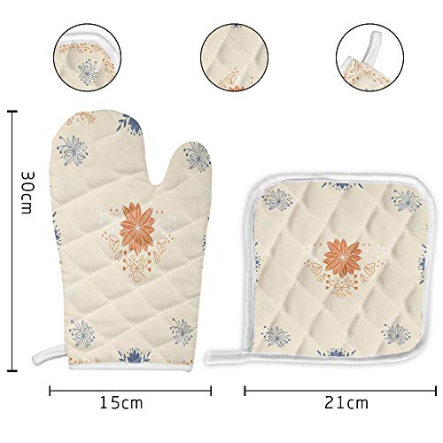 Rcivdkem Floral Decor 2 Piece Sets Oven Mitts and Potholders Elegant Lotus Flower Thicken Heat Resistant Cooking Gloves and Potholders Mats