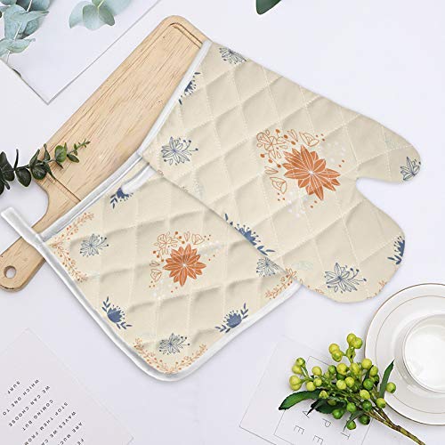 Rcivdkem Floral Decor 2 Piece Sets Oven Mitts and Potholders Elegant Lotus Flower Thicken Heat Resistant Cooking Gloves and Potholders Mats