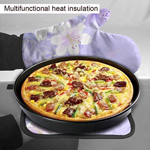 Rcivdkem Stazary Lily Lotus Heat Resistant Oven Mitts & Pot Holders Kitchen Mitten Cooking Gloves for Cooking Baking BBQ