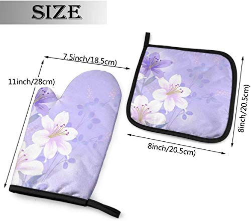 Rcivdkem Stazary Lily Lotus Heat Resistant Oven Mitts & Pot Holders Kitchen Mitten Cooking Gloves for Cooking Baking BBQ