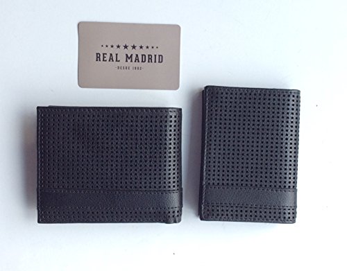 Real Madrid - Cartera y Tarjetero Hechos a Mano con Piel de Calidad Premium. Juego de 2 piezas. Color Marrón - RMJ-80022B