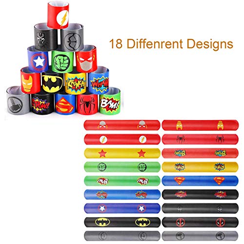 REAMOUS 36 Pcs superhéroe Slap Pulsera, Snap Pulsera, Banda de Pulsera, Fiesta Juguetes de Infantil Rellenos de Bolsa de Fiesta de cumpleaños para niños niñas