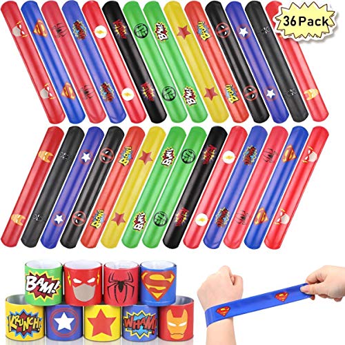 REAMOUS 36 Pcs superhéroe Slap Pulsera, Snap Pulsera, Banda de Pulsera, Fiesta Juguetes de Infantil Rellenos de Bolsa de Fiesta de cumpleaños para niños niñas