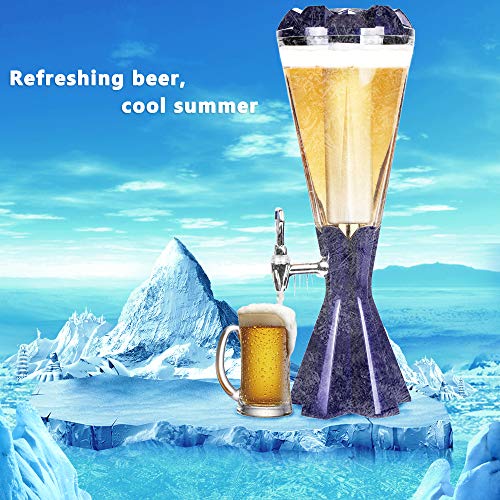 REAWOW Dispensador de bebidas del dispensador de torre de cerveza con tubo de hielo y luces LED Etiqueta de barril para fiesta de cocina - 3 litros