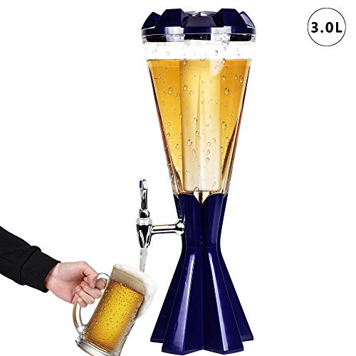 REAWOW Dispensador de bebidas del dispensador de torre de cerveza con tubo de hielo y luces LED Etiqueta de barril para fiesta de cocina - 3 litros