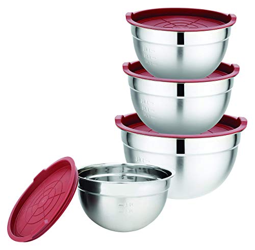 Rebajas ! Boles Acero con Tapa HERMETICA Libre DE BPA ROJA Set DE 4 .Gourmet Tools DE XSQUO