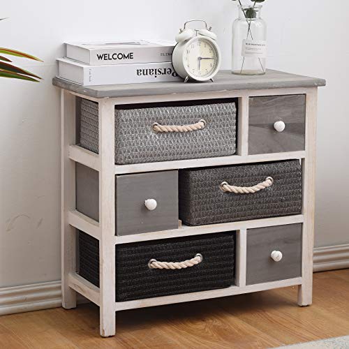 Rebecca Mobili Cajonera con 6 cajones, Muebles Multiusos Modernos, Madera de Mimbre, Blanco Gris, para Dormitorio y baño- Medidas: 53 x 56 x 27 cm (AxANxF) - Art. RE4326