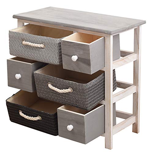 Rebecca Mobili Cajonera con 6 cajones, Muebles Multiusos Modernos, Madera de Mimbre, Blanco Gris, para Dormitorio y baño- Medidas: 53 x 56 x 27 cm (AxANxF) - Art. RE4326