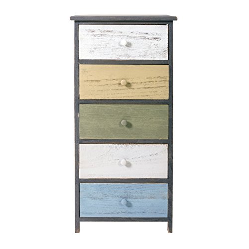 Rebecca Mobili Cómoda vintage, mueble de 5 cajones, para cuarto de baño, madera de paulonia, gris blanco beige azul blanco - Medidas: 87 x 40 x 29 cm ( AxANxF) - Art. RE4885