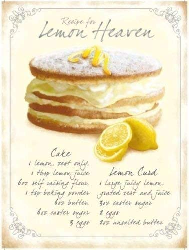 Receta para el cielo de limón. Ingredientes, Cake, Lemon Curd. Esponja para tarta. Ideal para casa, hogar, bar, cocina, pub, tienda, Café o Restaurante. Metal/Acero Para La Pared, acero, 15 x 20 cm