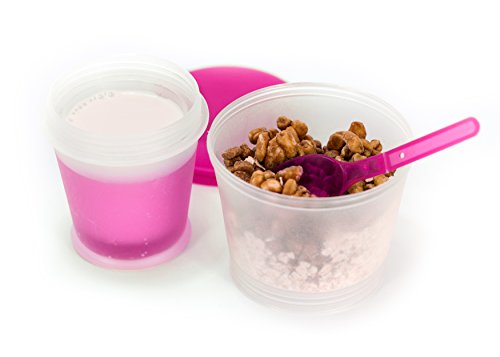 Recipiente para llevar Müsli 2 go con cuchara de Trendario, para viaje, con enfriador de leche aislador, contenedor de yogur, taza termo, caja de cereales