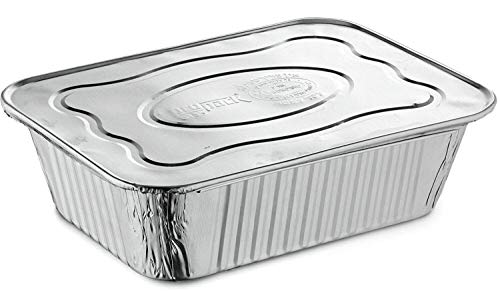 Recipientes desechables de aluminio con tapa de aluminio de 2400 ml Ideales como bandeja para el horno y para guardar alimentos (5 unidades), aluminio, Pack de 5