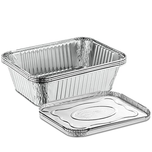Recipientes desechables de aluminio con tapa de aluminio de 2400 ml Ideales como bandeja para el horno y para guardar alimentos (5 unidades), aluminio, Pack de 5