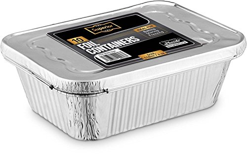 Recipientes desechables de aluminio con tapa de aluminio de 2400 ml Ideales como bandeja para el horno y para guardar alimentos (5 unidades), aluminio, Pack de 5