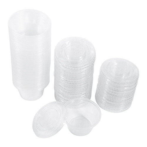 Recipientes Tazas de Salsa de Plástico con Tapas Desechables de Plástico Almacenamiento de Alimentos (2oz)