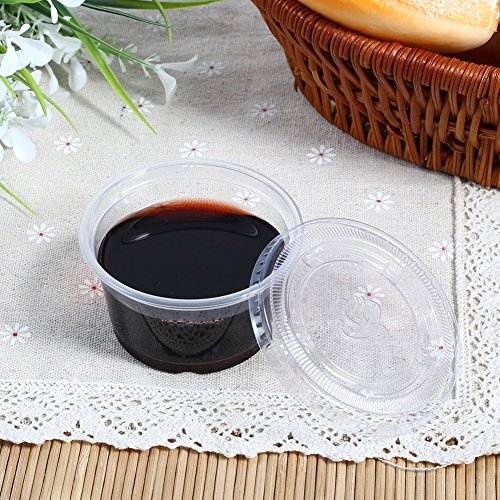 Recipientes Tazas de Salsa de Plástico con Tapas Desechables de Plástico Almacenamiento de Alimentos (4oz)