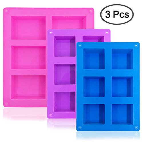 Rectángulo de 1 PC & 2 piezas de moldes de jabón de silicona cuadrados,SENHAI Sartenes para hornear pan de 6 cavidades,Candy Bandejas De Cubitos De Hielo Hechas A Mano DIY - Rosa, Azul, Púrpura