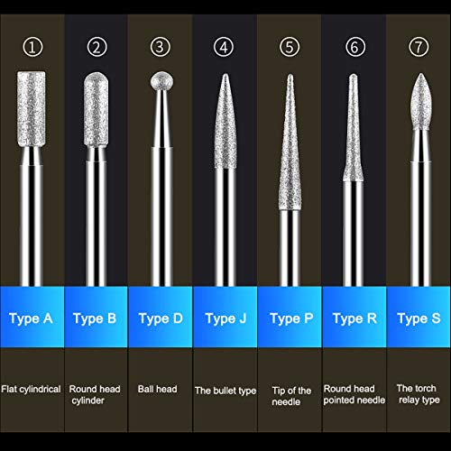 Rectificadoras de diamante Fresas de diamante Juego de brocas recubiertas de diamante, 30 piezas Juego de fresas de escofina rotativa Juego de cortadores con herramientas rotativas de vástago de 3 mm