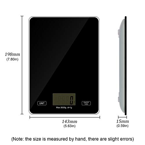 Redmoo Balanza Cocina, 5kg / 11 lbs Bascula Precision 1g, Peso Cocina Digital con Pantalla LCD Ideal para Pesar Alimentos de Recetas (Negro)