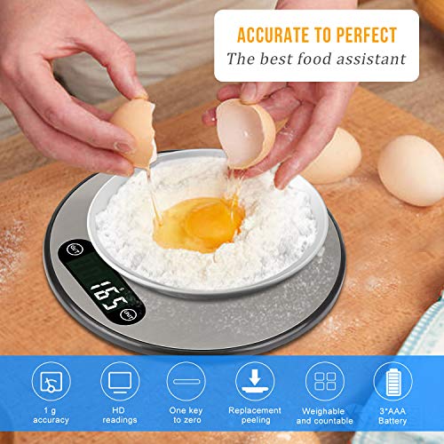 Redmoo Balanza Cocina, Peso Cocina Digital Vascula Cocina 5kg / 11 lbs Báscula de Cocina Digital de Precisión Acero Inoxidable Balanza de Alimentos Multifuncional, Pantalla LCD (Baterías Incluidas)