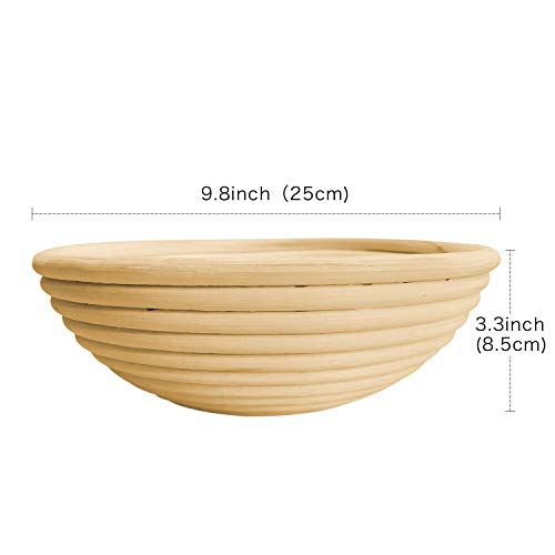 Redondo Cuenco para Masas Forro Banneton Brotform Lino de 25cm Cesta de Ratán Natural para Pan(Masa 1000g)