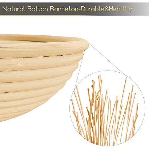 Redondo Cuenco para Masas Forro Banneton Brotform Lino de 25cm Cesta de Ratán Natural para Pan(Masa 1000g)