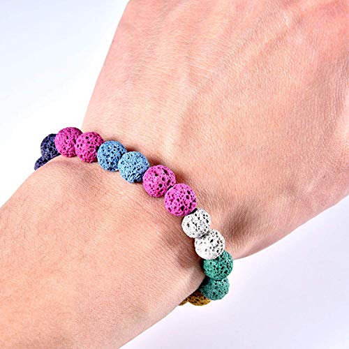 REFURBISHHOUSE 400 Piezas Surtidas Colores Perlas Volcánicas De Piedra De Roca De Lava Perlas Espaciadoras con Caja De Almacenamiento Y 1 Rollo De Cadena Elástica Cristal para Pulsera Collar DIY