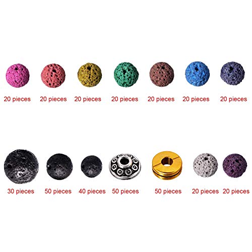 REFURBISHHOUSE 400 Piezas Surtidas Colores Perlas Volcánicas De Piedra De Roca De Lava Perlas Espaciadoras con Caja De Almacenamiento Y 1 Rollo De Cadena Elástica Cristal para Pulsera Collar DIY