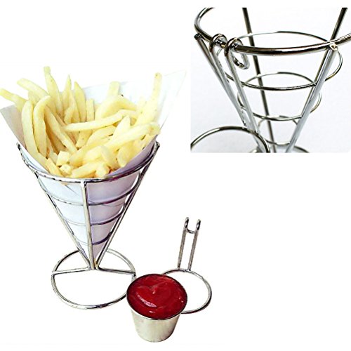 REFURBISHHOUSE Cono Snack Pollo Frito Estante De Exhibición Papas Fritas Alimentos Soporte del Soporte Patatas Fritas Cono Cesta De Alambre De Metal con Salsa Cucharas