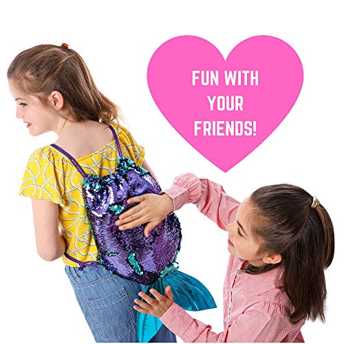 Regalos para Niñas -Mochila Infantil para Niñas Cola de Sirena de GirlZone, Bolsa con Lentejuelas Reversibles, Cierre de Cordones, Forro de Algodón y Bolsillo Interior