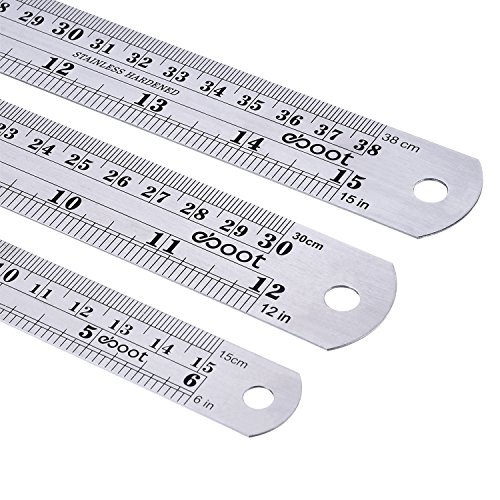 Regla metálica de acero inoxidable con tabla de conversión, 38,1 cm, 30,5 cm y 15,2 cm