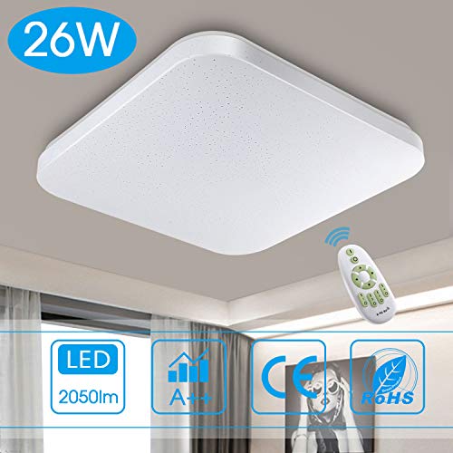 Regulable Luz de techo LED Baño Cocina Dormitorio Luces de techo Ducha Sala Comedor Estudio Balcón Pasillo Corredor Lámpara de techo 3000/4000/6000K Cuadrado moderno Impermeable 2050lm 26W LUSUNT