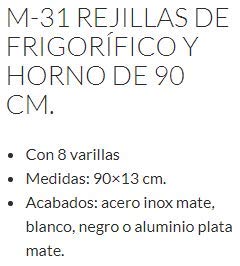 Rejilla de frigorífico y horno M31 de 60 o 90 cm (90 cm, acero inox mate)