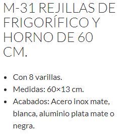 Rejilla de frigorífico y horno M31 de 60 o 90 cm (90 cm, acero inox mate)