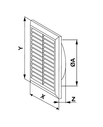 Rejilla de ventilación blanca de 200 x 200 mm con mosquitera y conducto de cuello redondo de 150 mm y rejilla de ventilación cubierta T27