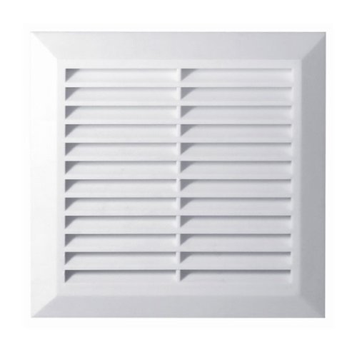 Rejilla de ventilación blanca de 200 x 200 mm con mosquitera y conducto de cuello redondo de 150 mm y rejilla de ventilación cubierta T27