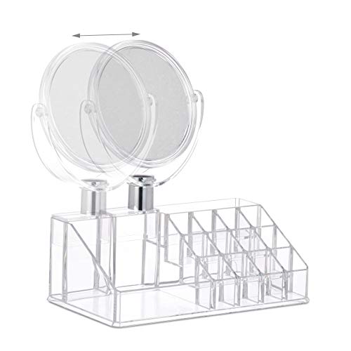Relaxdays, 24,5x22,5x13 cm Organizador de Maquillaje con Espejo y 16 Compartimentos, Acrílico, Transparente