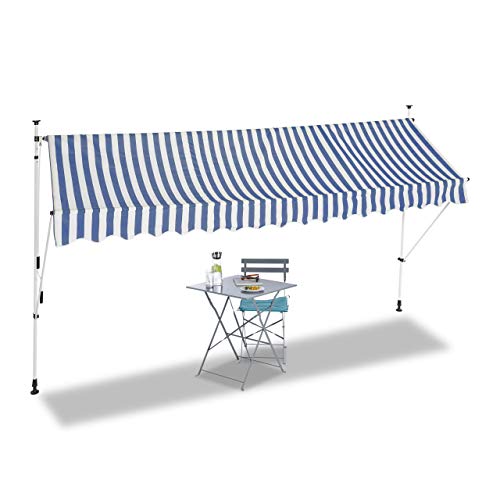 Relaxdays, Azul y Blanco, Toldo de Vela, Protección Solar, Retráctil, Sin Taladro, Ajustable, 400 cm, 400 x 120 cm